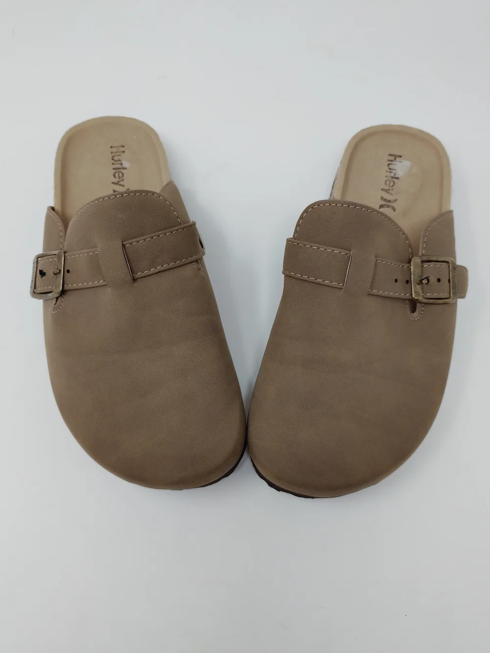 Hurley Big Kids Size 3,  Taupe Faux Suede Buckle Clog Mules Slip On Shoes